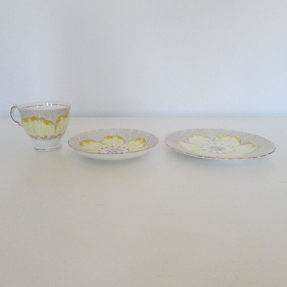 Vintage Tuscan Teacup trio set, Yellow Flower (Lot 1) SMALL CRACK & MARK - Picture 9 of 15
